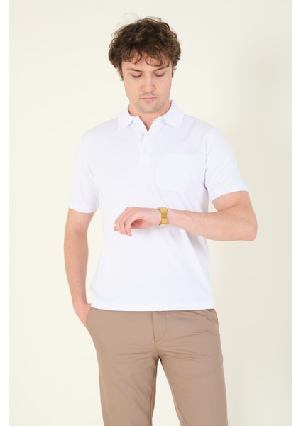 Erkek Polo Yaka Cepli T-Shirt Beyaz fiyatları