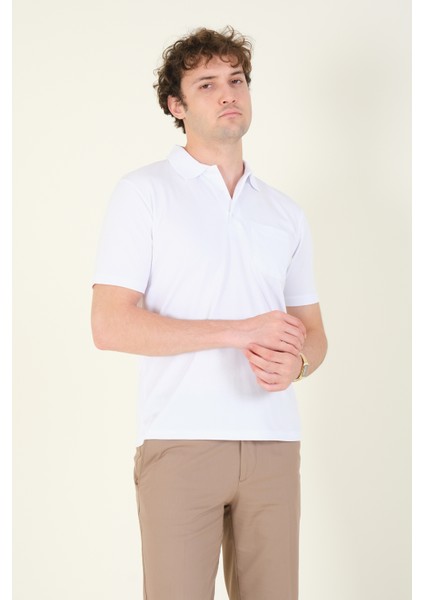 Erkek Polo Yaka Cepli T-Shirt Beyaz modelleri