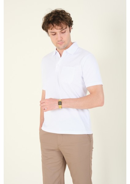 Erkek Polo Yaka Cepli T-Shirt Beyaz fırsatları