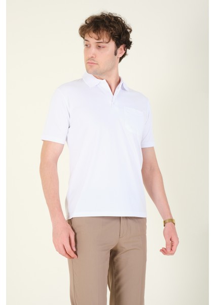 Erkek Polo Yaka Cepli T-Shirt Beyaz indirimleri