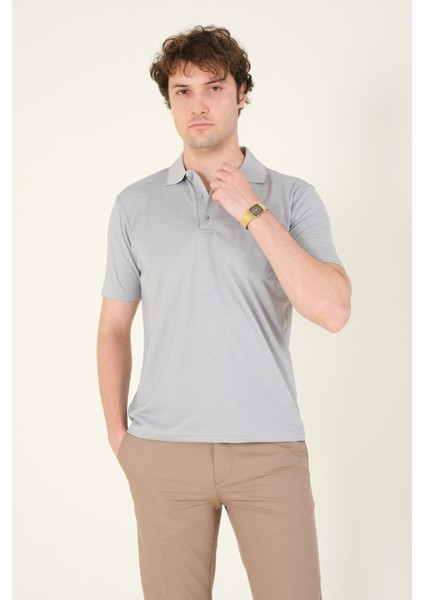 Erkek Polo Yaka Cepli T-Shirt Gri