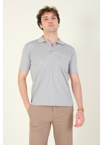 Erkek Polo Yaka Cepli T-Shirt Gri