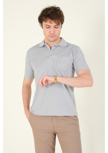 Erkek Polo Yaka Cepli T-Shirt Gri