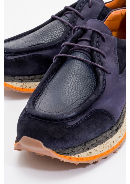 Erkek Kalın Taban Bağcıklı Comfort Casual Ayakkabı Gerçek Deri Mc 20418 Lacivert