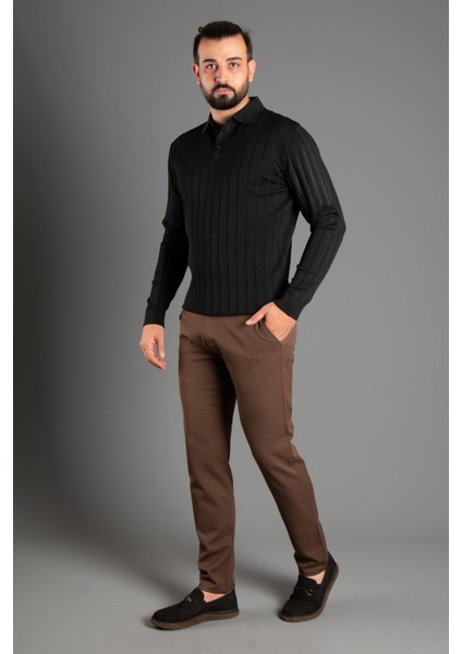 Erkek Siyah Dokulu Çizgili Polo Triko Kazak fiyatları