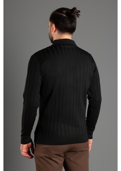 Erkek Siyah Dokulu Çizgili Polo Triko Kazak indirimleri