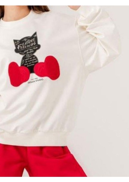 Kız Çocuk Kedi Baskılı Tasarım 2 Iplik Sweatshirt