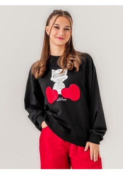 Kız Çocuk Kedi Baskılı Tasarım 2 Iplik Sweatshirt indirimleri