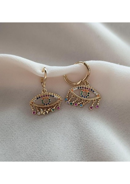 Küpe Kararmaz Çelik 316L Lüks Kadın Küpe Göz Gökkuşağı Küpe