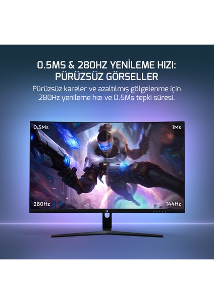 GamePower 27'' Vivid V80 VA Panel Curved RGB 280Hz 0.5ms FHD 2x2W Speaker Gaming Monitör (Sıfır Ölü Piksel Garantili)