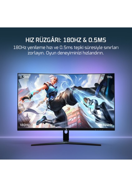 GamePower Vivid T50 27'' Curved RGB 180Hz 0.5ms FHD 1500R Curved 2x2W Speaker VA Gaming Monitör (Sıfır Ölü Piksel Garantili)