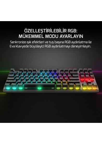 GamePower Eva 7 60M Mekanik Kablolu, 2.4Ghz, Bluetooth 3 Mod Blue Switch Türkçe Q 88 Tuş USB RGB Gaming Klavye - 3 Yıl Garantili