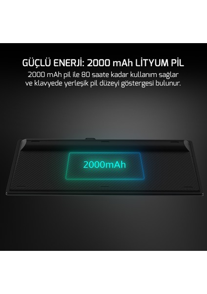 GamePower Eva 7 60M Mekanik Kablolu, 2.4Ghz, Bluetooth 3 Mod Blue Switch Türkçe Q 88 Tuş USB RGB Gaming Klavye - 3 Yıl Garantili