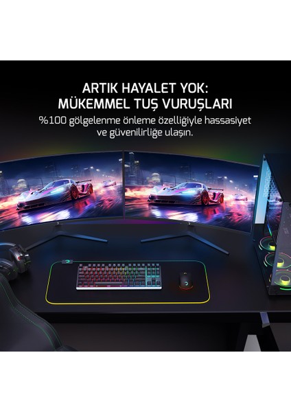 GamePower Eva 7 60M Mekanik Kablolu, 2.4Ghz, Bluetooth 3 Mod Blue Switch Türkçe Q 88 Tuş USB RGB Gaming Klavye - 3 Yıl Garantili