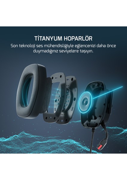 Kai Titanium Siyah 7.1 Surround Hi-Fi Manyetik Pad Rgb Gaming Kulaklık (2x Cooling Pad Hediyeli)