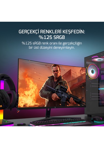 GamePower Vivid T50 27'' Curved RGB 180Hz 0.5ms FHD 1500R Curved 2x2W Speaker VA Gaming Monitör (Sıfır Ölü Piksel Garantili)