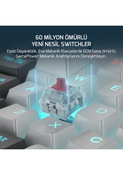 Eva 3 60M Mekanik Red Switch Türkçe Q 88 Tuş USB Gaming Klavye - 3 Yıl Garantili