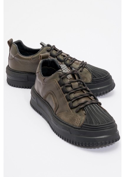 Erkek Kalın Taban Bağcıklı Comfort Casual Ayakkabı Gerçek Deri Mc 20326 Haki fiyatları