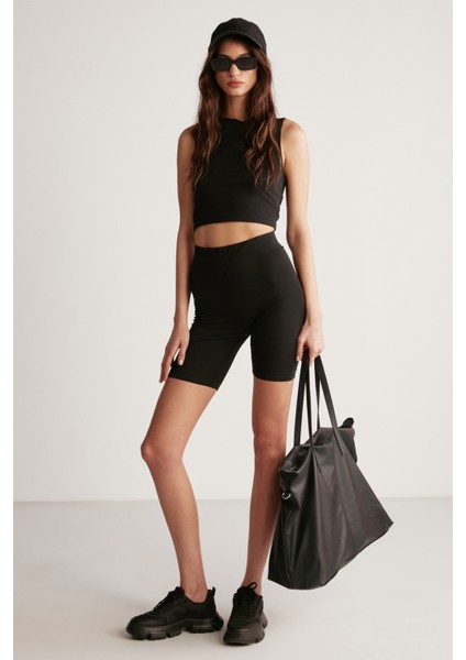 Isabel Kadın Esnek Kumaşlı Süprem Vücudu Tamamen Saran Yuvarlak Yaka Crop Siyah Body modelleri