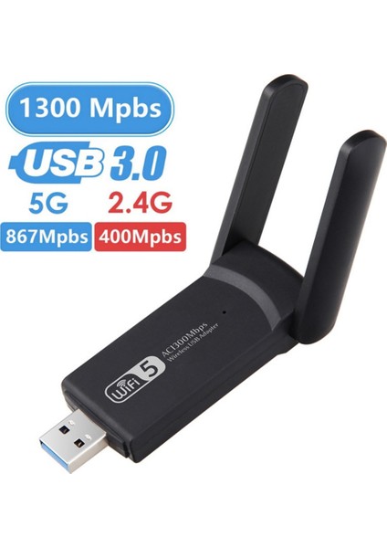 1300 Mbps Dual Band USB 3.0 Adaptör Kablosuz Wifi Alıcı 2.4ghz