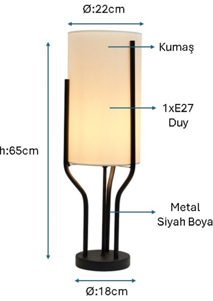 Siyah Boyalı Modern Masa Lambası Plc-1217-M-Bsy