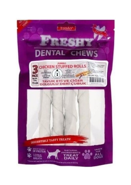 Dental Chews Jumbo Tavuk Eti ve Ciğer Dolgulu Köpek Ödül Kemiği 40 gr