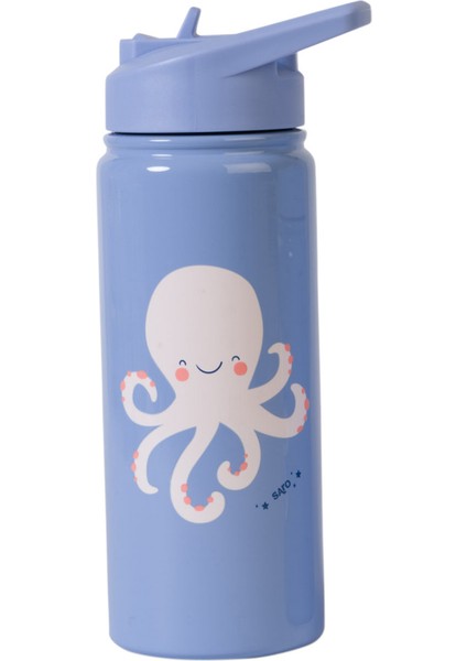 500 ml Paslanmaz Çelik Pipetli Matara Suluk Termos Mavi