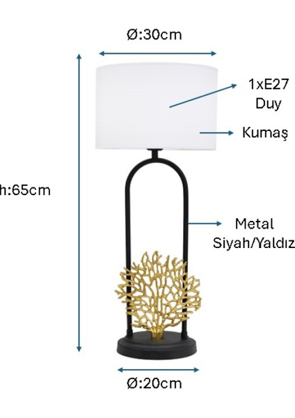 Siyah/Sarı Yaldız Boyalı Masa Lambası Plc-1213-M-Bsy