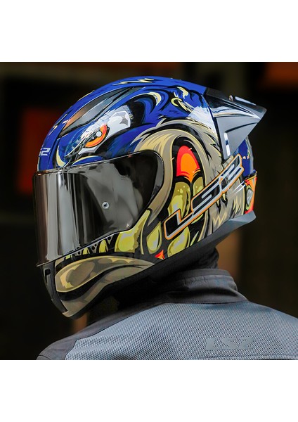 Rapıd 2 Race Spox Mavi-Gri Kask Gri Cam