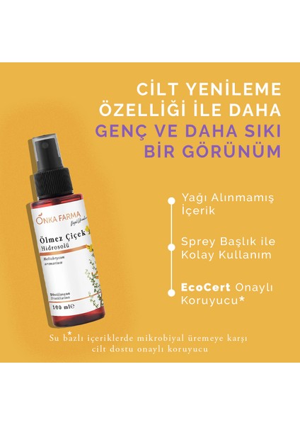 Ölmez Çiçek Suyu / Hidrosolü Tonik Yağı Alınmamış Doğal Içerik 100 ml