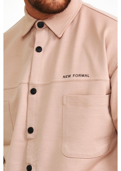Çıtçıt Detaylı Slim Fit Sweatshirt Erkek Pudra Dış Gömlek