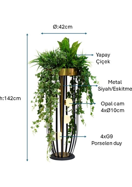 Eskitme/siyah Boyalı/kaplamalı Lambader PLC-1209-L-BSY