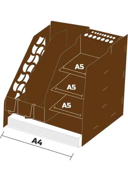 Evrak Rafı Pratik Masa Üstü Düzenleyici Ahşap Organizer Kahverenği