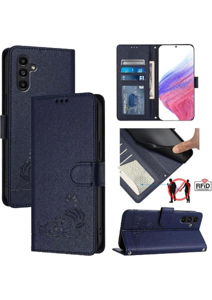 Samsung Galaxy A04S Kedi Rfıd Kart Yuvası Tutucu Kickstand Cüzdan (Yurt Dışından)