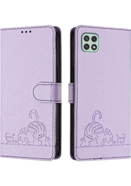 Samsung Galaxy A22 5g Kedi Rfıd Cüzdan Kapak Çevirin Kart Yuvası Tutucu (Yurt Dışından)