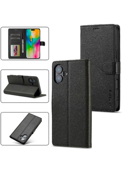 IPhone 16 Için Flip Case Artı Buzağı Doku Yatay Çevir Deri Kılıf (Yurt Dışından)