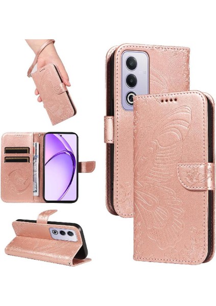 Oppo A3 Pro 5g Için Flip Case Ayrılabilir El Kayışı ile Kabartmalı Kelebek (Yurt Dışından)