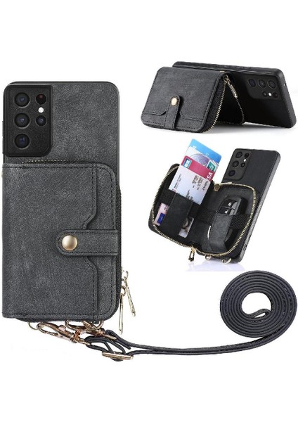Samsung Galaxy S21 Ultra Ayarlanabilir Kordon 7 Kart Yuvaları Premium Için Kılıf (Yurt Dışından)