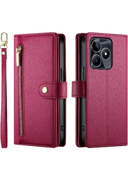 Realme C53 Çok Fonksiyonlu Crossbody Kayış Standı Cüzdan Için Flip Case (Yurt Dışından)