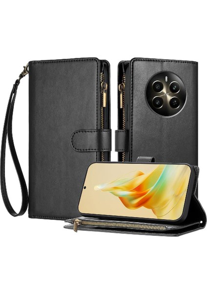Realme 12 Artı Cüzdan Fermuar Kart Yuvaları Için Kılıf Folio Çanta Kapak Çevirin (Yurt Dışından)