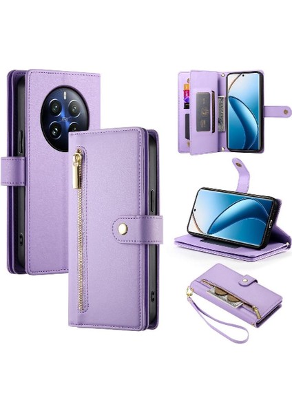 Realme 12 Pro Için Flip Case Crossbody Kayış Çok Fonksiyonlu Cüzdan Standı (Yurt Dışından) modelleri