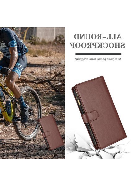 Xiaomi Poco M6 4g Pu Deri Için Kılıf Folio Kapak Cüzdan Fermuar Kart Yuvaları (Yurt Dışından)