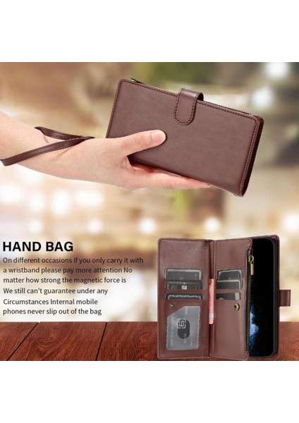 Xiaomi Poco M6 4g Pu Deri Için Kılıf Folio Kapak Cüzdan Fermuar Kart Yuvaları (Yurt Dışından)