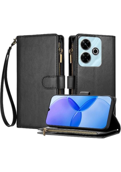 Xiaomi Poco M6 4g Pu Deri Için Kılıf Folio Kapak Cüzdan Fermuar Kart Yuvaları (Yurt Dışından)