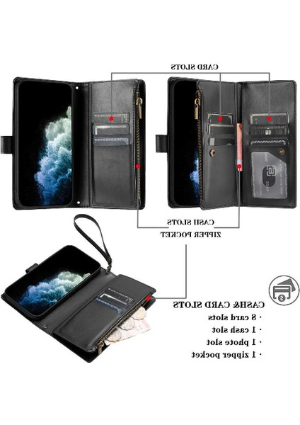 Xiaomi Poco M6 4g Pu Deri Için Kılıf Folio Kapak Cüzdan Fermuar Kart Yuvaları (Yurt Dışından)