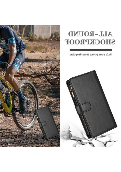 Xiaomi Poco M6 4g Pu Deri Için Kılıf Folio Kapak Cüzdan Fermuar Kart Yuvaları (Yurt Dışından)