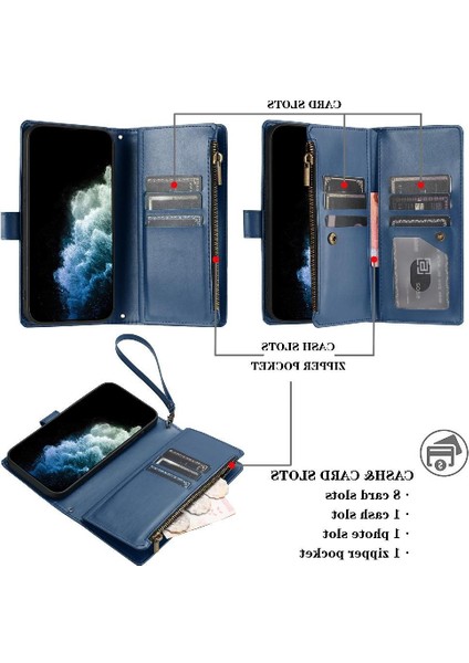 Oppo A9 2020 Için Kılıf Çanta Kapak Cüzdan Fermuar Kart Yuvaları Pu Deri (Yurt Dışından)
