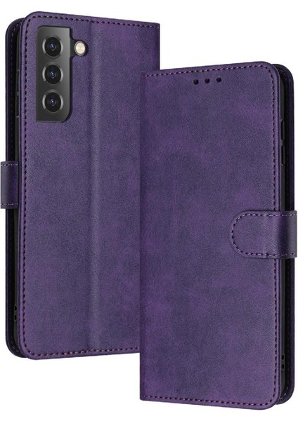 Kart Yuvası Saf Renk Kickstand Pu ile Samsung Galaxy S21 Için Flip Case (Yurt Dışından)