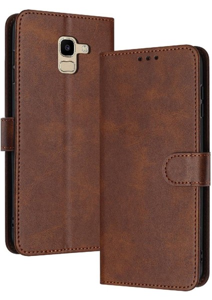 Samsung Galaxy A8 2018 Kickstand Saf Renk Pu Deri Için Flip Case (Yurt Dışından)