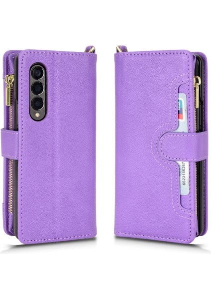 Samsung Galaxy Z Için Kılıf Fold 3 Kart Tutucu Manyetik Pu Deri Flip (Yurt Dışından)